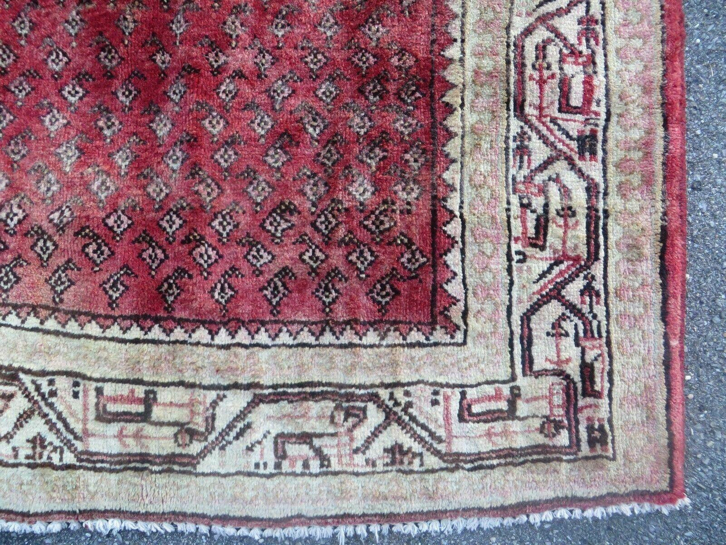 Antique Handmade Wool Runner Rug India Paisley Vintage Design 3 Foot 7 Inch by 10 Foot
