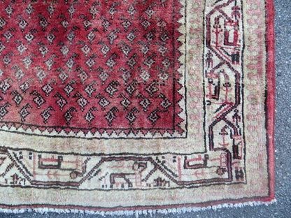 Antique Handmade Wool Runner Rug India Paisley Vintage Design 3 Foot 7 Inch by 10 Foot
