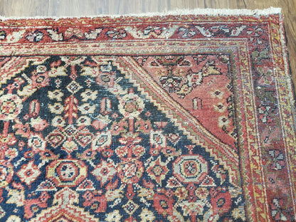 Persian Mahal Rug Antique Hand Knotted Wool 1930s Red Black Boho Foyer 4.4 By 6.6