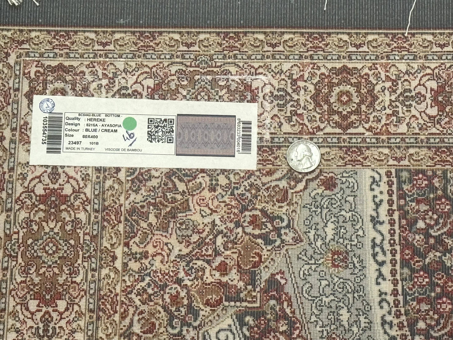 Turkish Silk Runner Rug 2.6 x 13 Blue Dome Design Bamboo Silk New