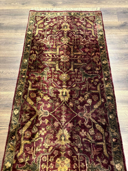 Indo Persian Runner Rug Wool Handmade Maroon 2.7 By 13.8 Hallway