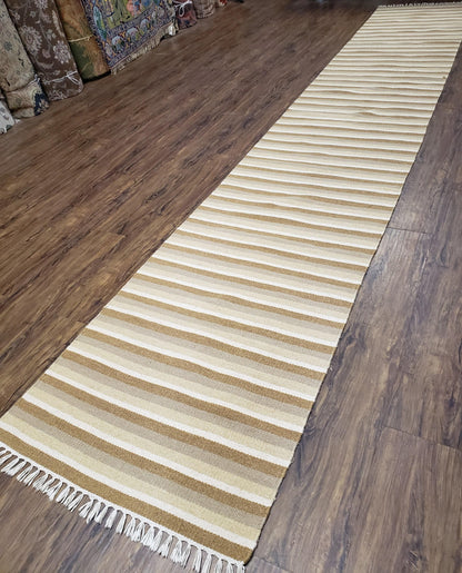 Striped Runner Rug Handmade Wool Indian Runner For Hallways 15 Ft Flatweave Farmhouse Decor