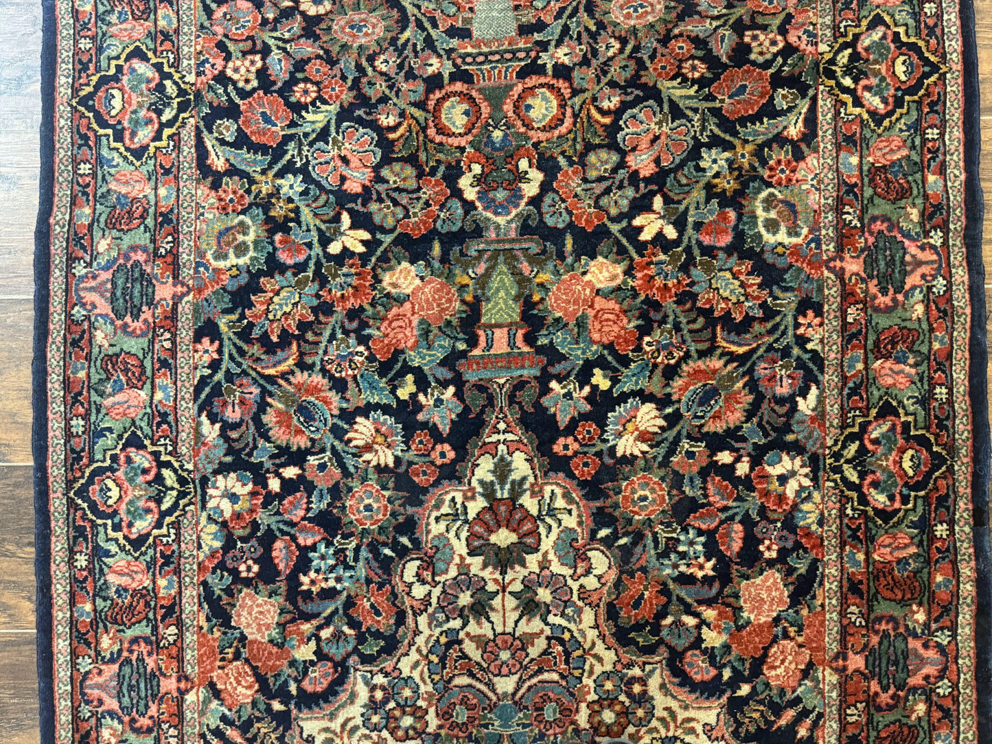 Antique Persian Rug Navy Blue Hamadan 1920s Wool Bidjar Carpet 4x5