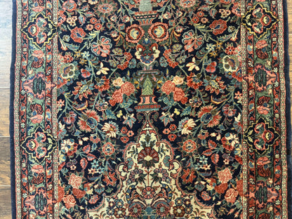 Antique Persian Rug Navy Blue Hamadan 1920s Wool Bidjar Carpet 4x5