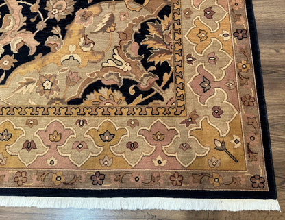 Handmade Wool Rug 8x10 Traditional Oriental Black and Beige Nourison
