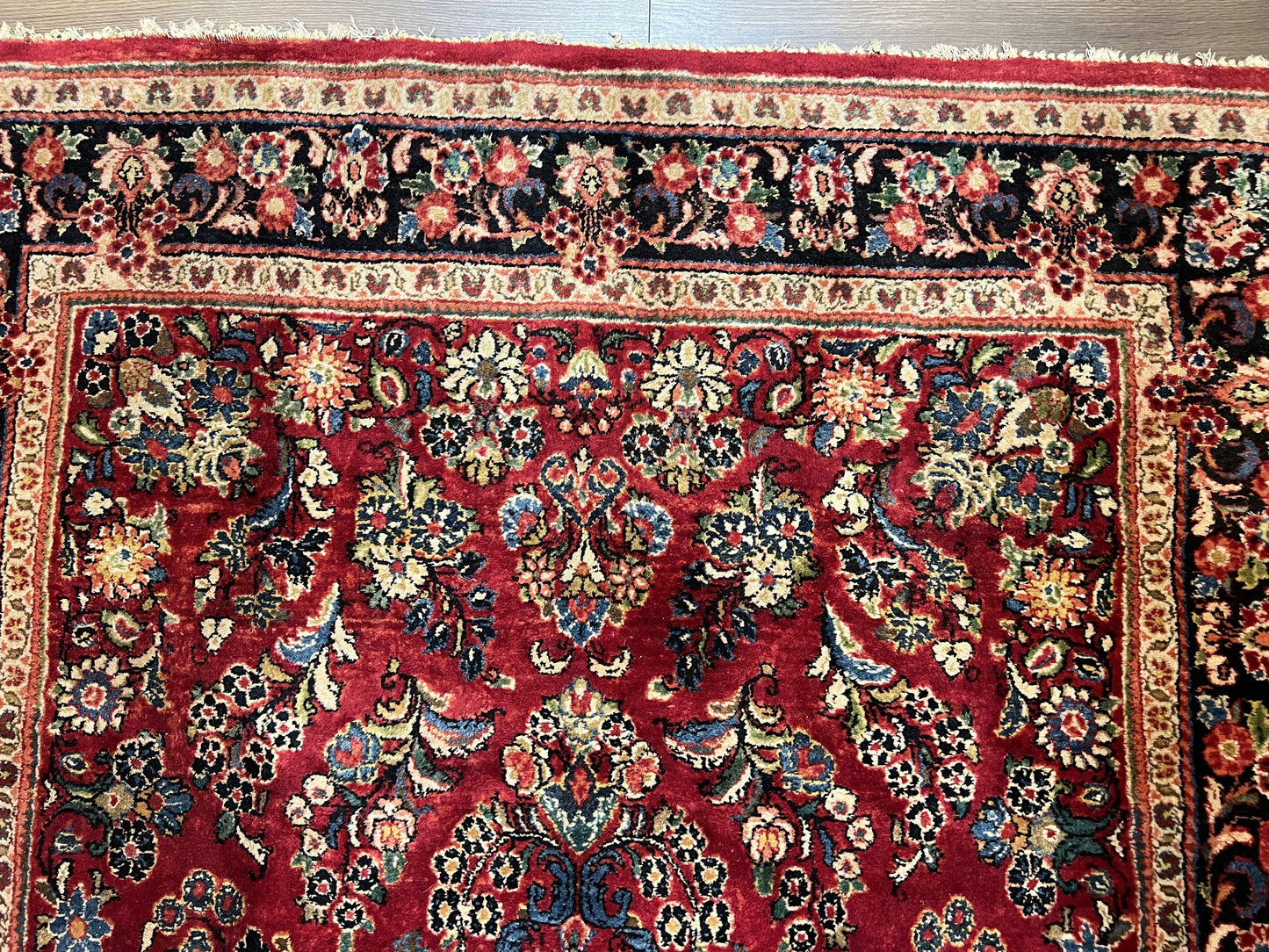 Rare Persian Rug Hand Knotted Wool 1920s Sarouk Antique Floral Allover Carpet