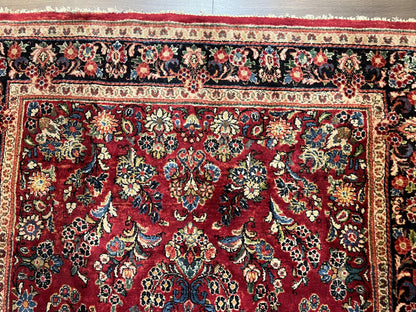Rare Persian Rug Hand Knotted Wool 1920s Sarouk Antique Floral Allover Carpet
