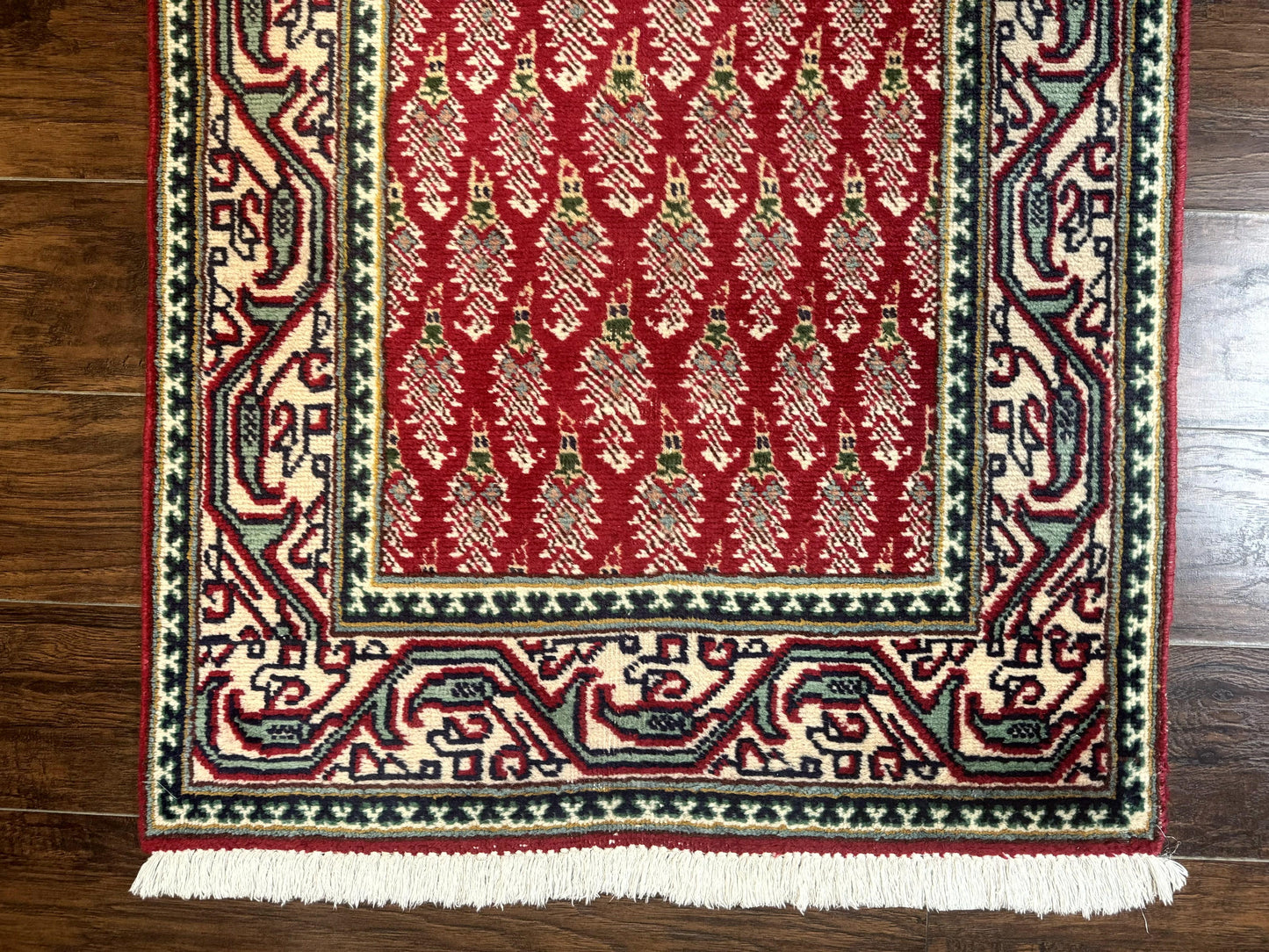 Persian Tabriz Runner Rug 3x16 Wool Hallway Red Cream Paisley Boteh Design