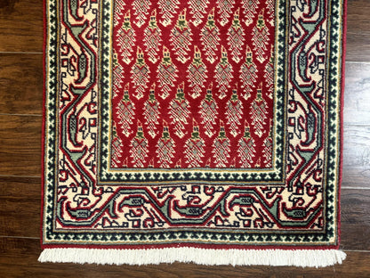Persian Tabriz Runner Rug 3x16 Wool Hallway Red Cream Paisley Boteh Design