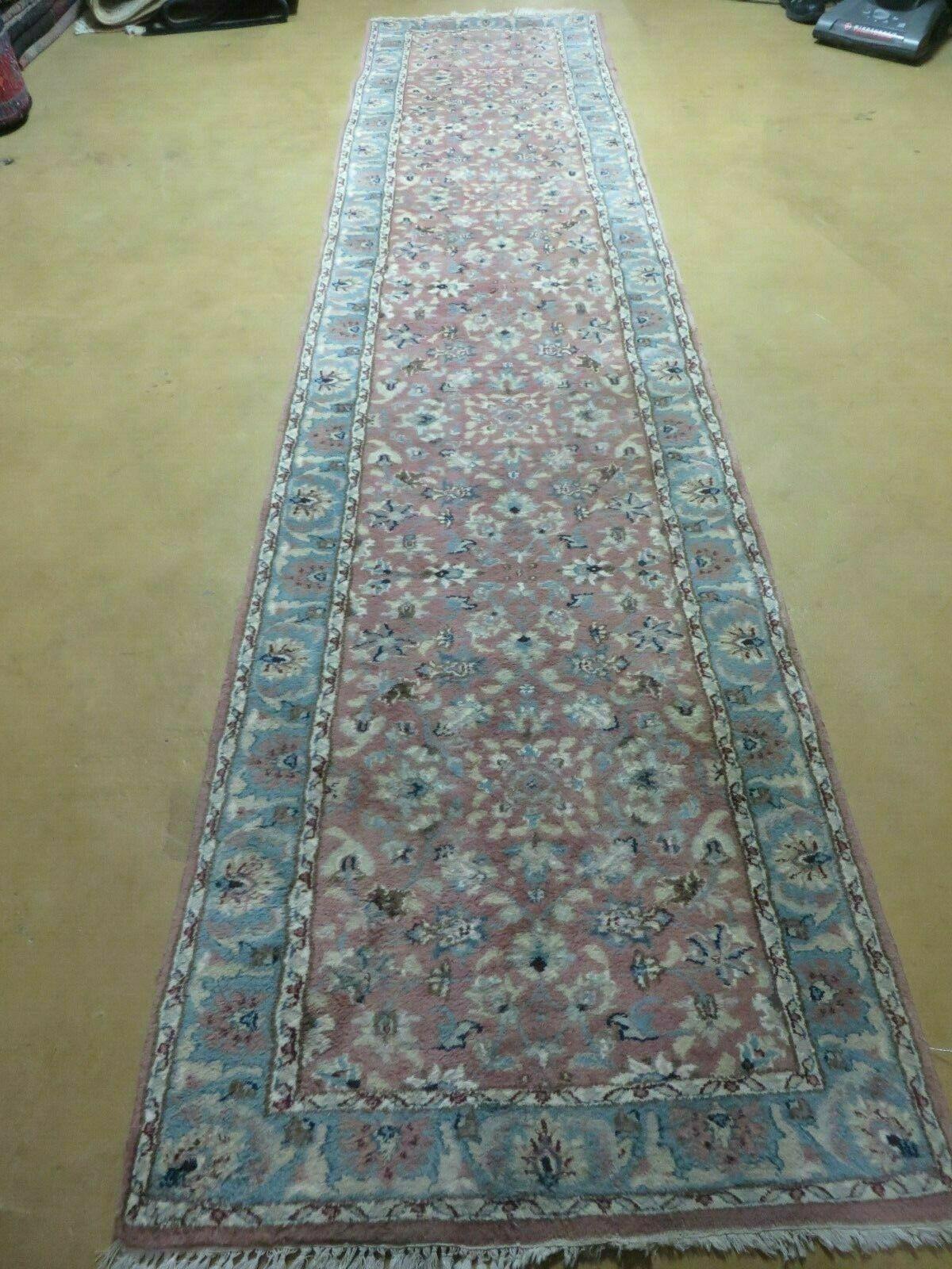 Indian Floral Wool Runner Rug Vintage Handcrafted 2 Ft 8 Inches By 12 Ft
