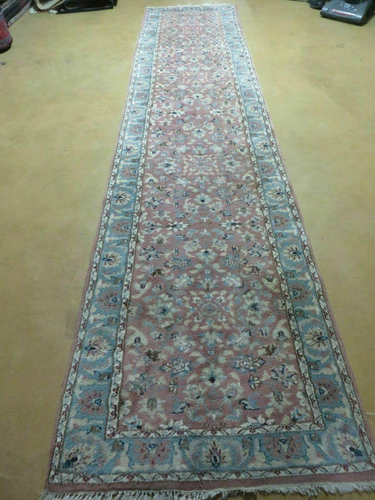 Indian Floral Wool Runner Rug Vintage Handcrafted 2 Ft 8 Inches By 12 Ft