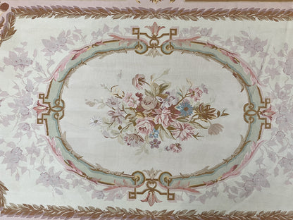 Premium Aubusson Rug 11x15 Wool Handmade Vintage European Flatweave Savonnerie Carpet