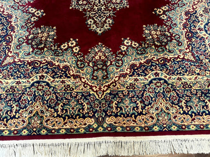 Power Loomed Persian Kirman Rug 9x12 Vintage Wool Pile Area Rug