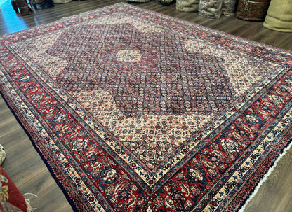 Persian Tabriz Rug 11x14 Navy Blue Herati Wool Carpet With Medallion