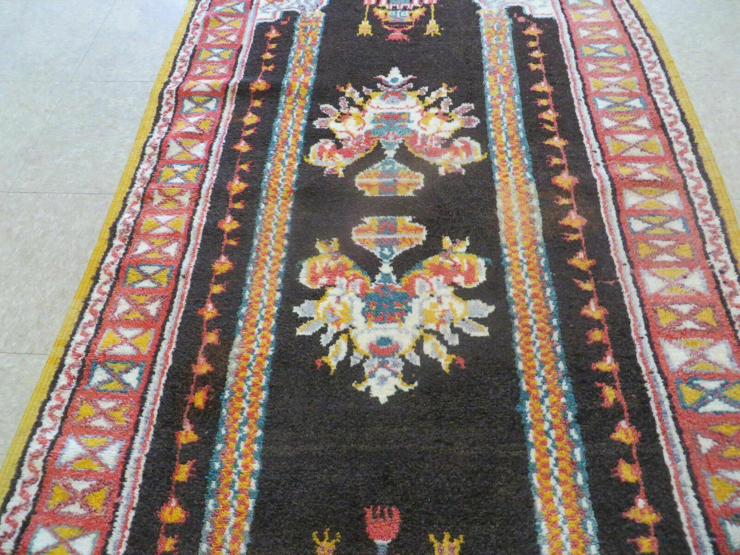 Moroccan Runner Rug 3x7 Hand Knotted Wool Double Mehrab Arches Black And Red Hallway Decor