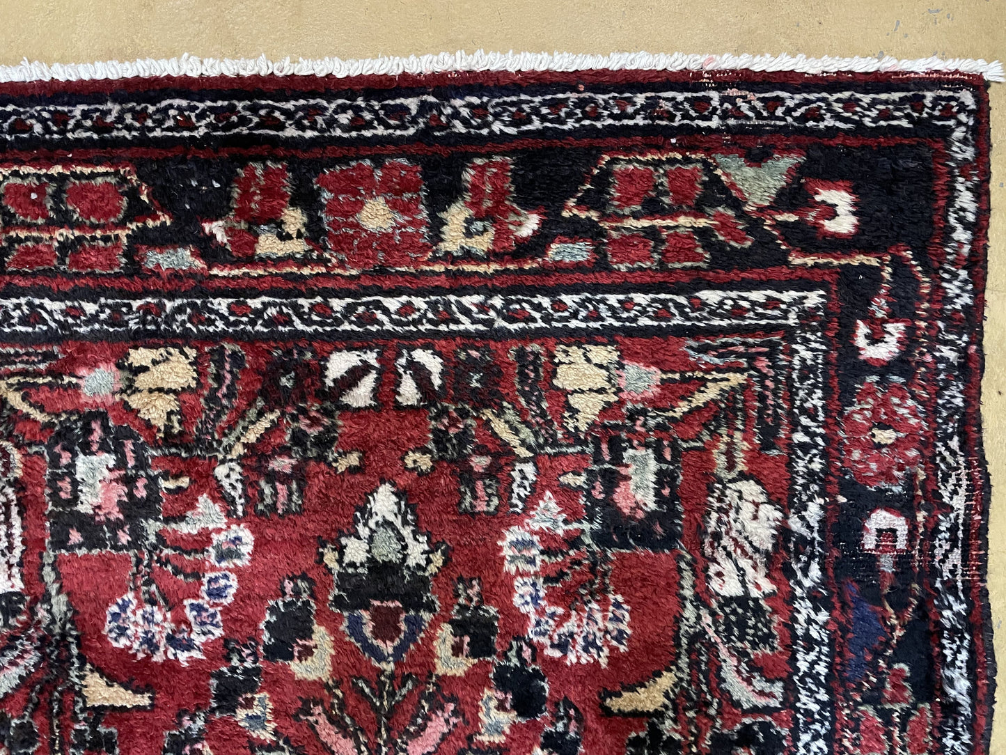 Antique Handmade Wool Rug Runner 3 Ft 4 In By 9 Ft Floral Organic Dyes Red