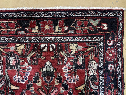 Antique Handmade Wool Rug Runner 3 Ft 4 In By 9 Ft Floral Organic Dyes Red