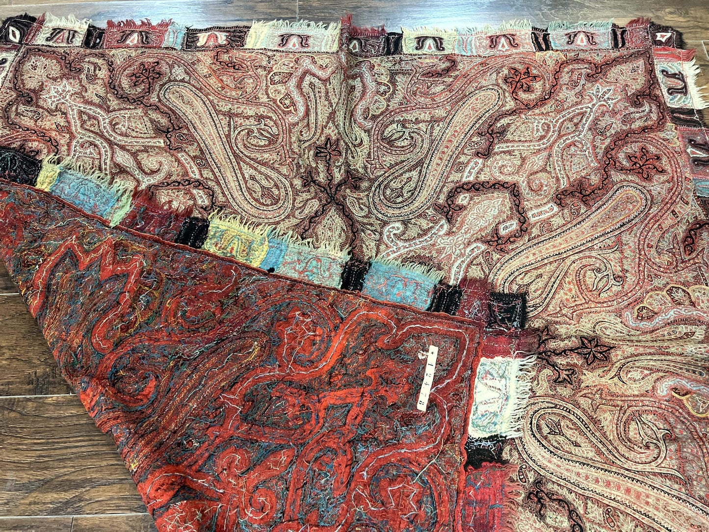 Antique Kashmiri Shawl Handwoven Wool Needlework Signed By Masterweaver Rare