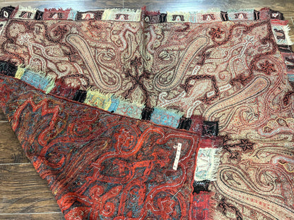 Antique Kashmiri Shawl Handwoven Wool Needlework Signed By Masterweaver Rare