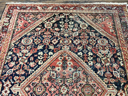 Persian Mahal Rug Antique Hand Knotted Wool Geometric Medallion 4x7