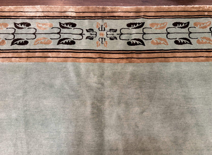 Palace Size Nepali Rug 9x18 Light Mint Green Open Field Wool Hand Knotted Modern Contemporary
