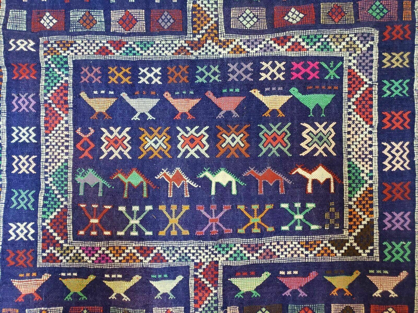 Kilim Rug Vintage Indian Wool Blue Birds Runner