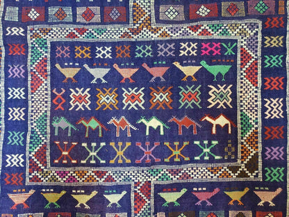 Kilim Rug Vintage Indian Wool Blue Birds Runner