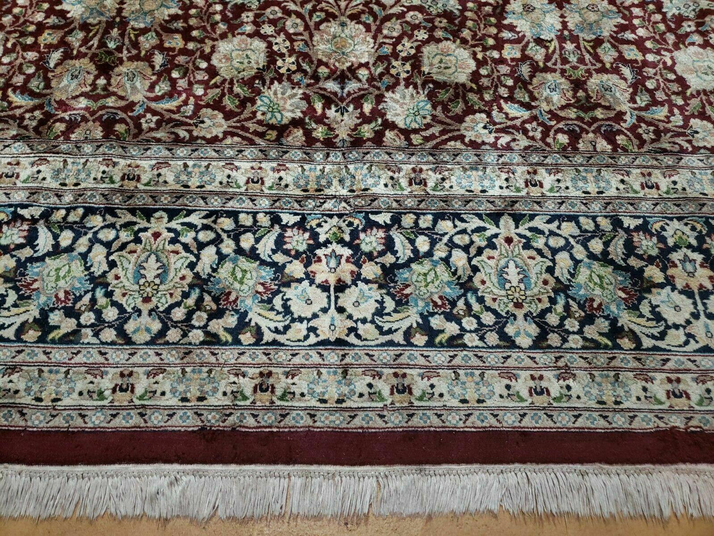 Handmade Sino Persian Rug 9x12 Floral Allover Tabriz Design Maroon And Navy