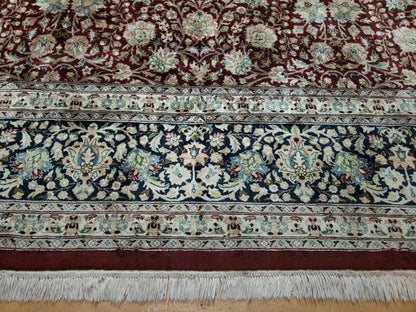 Handmade Sino Persian Rug 9x12 Floral Allover Tabriz Design Maroon And Navy