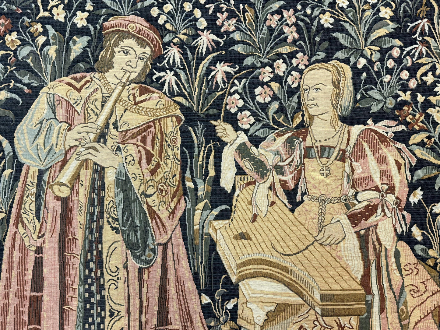 Belgian Tapestry Vintage 4x5 The Concert Musicians Green Loomed Cotton Wool