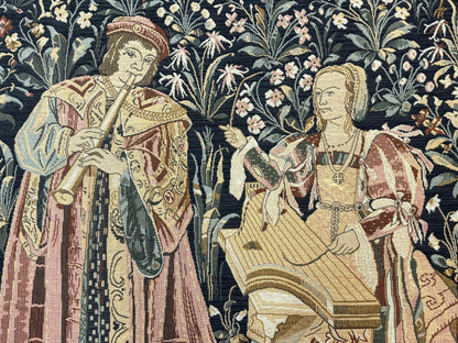 Belgian Tapestry Vintage 4x5 The Concert Musicians Green Loomed Cotton Wool