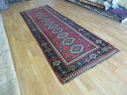 Hand Knotted Caucasian Kazak Wool Runner Rug Antique 1920s Medallion Design