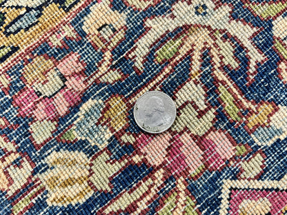 Persian Kirman Lavar Rug 8x9 Handmade Wool Carpet With Antique Floral Garden Panel Design