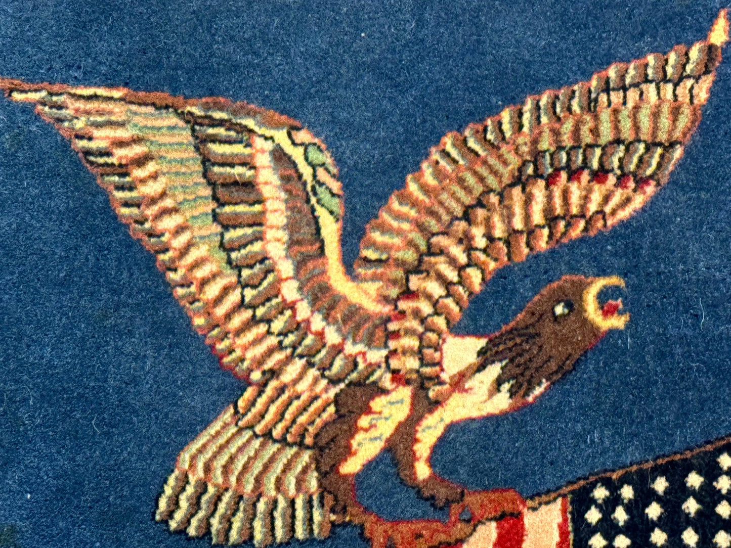 American Flag Bald Eagle Pictorial Rug Indo Persian Handmade Wool Hand Knotted