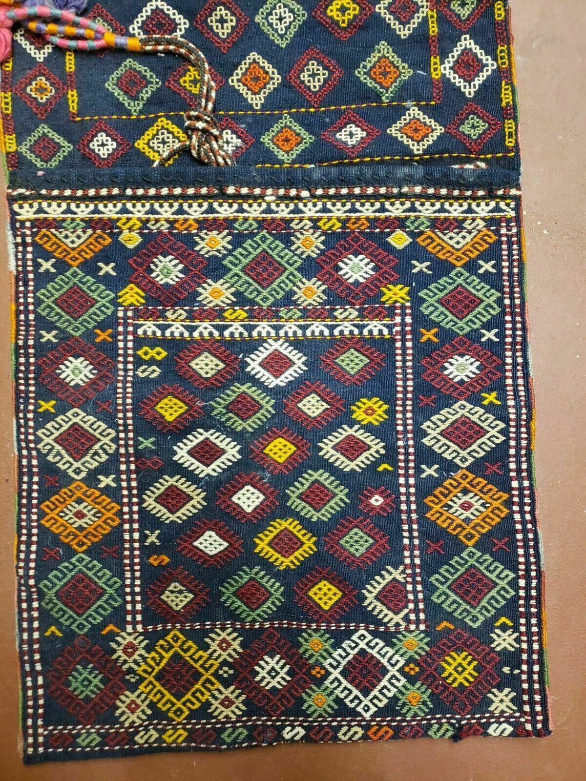 Turkish Kilim Wool Rug Double Saddle Bag Khorjin Handmade 1980s Vintage