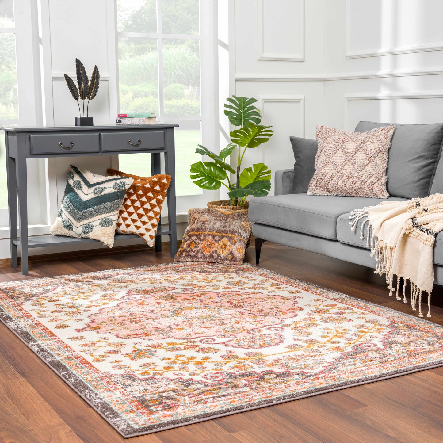 Floral Medallion Area Rug - Elegant Living Room  Bedroom Decor