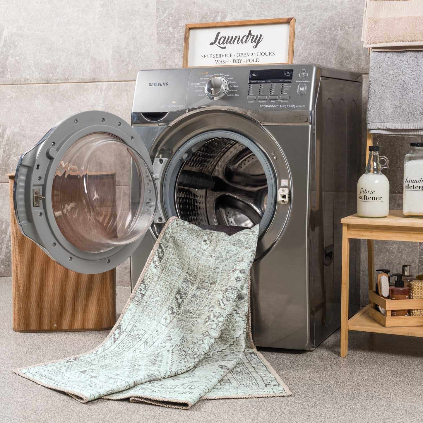 Sage Washable Flat Pile Rug - Cozy Home Decor Accent