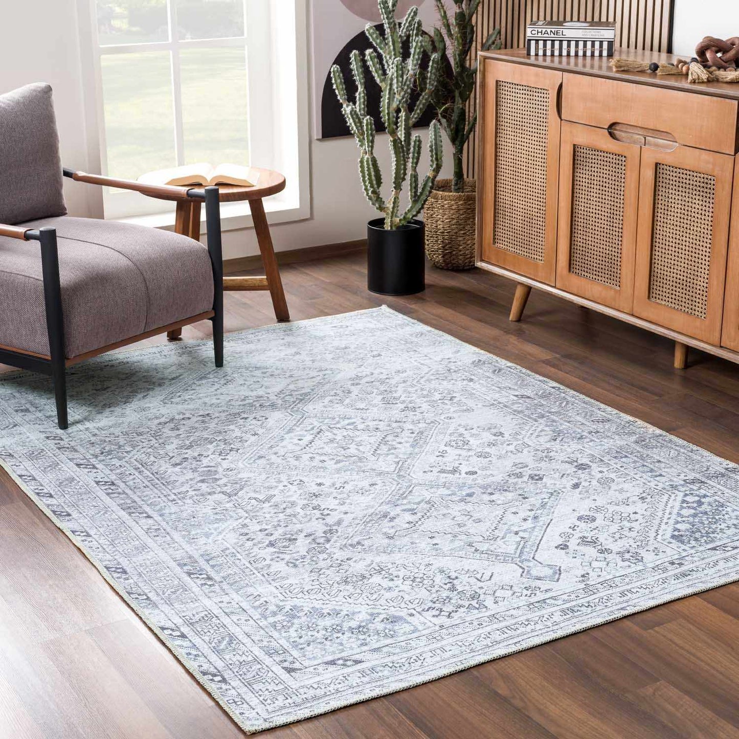 Washable Gray Flat Pile Rug - Soft Durable Area Rug for Home Décor