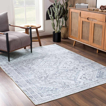 Washable Gray Flat Pile Rug - Soft Durable Area Rug for Home Décor