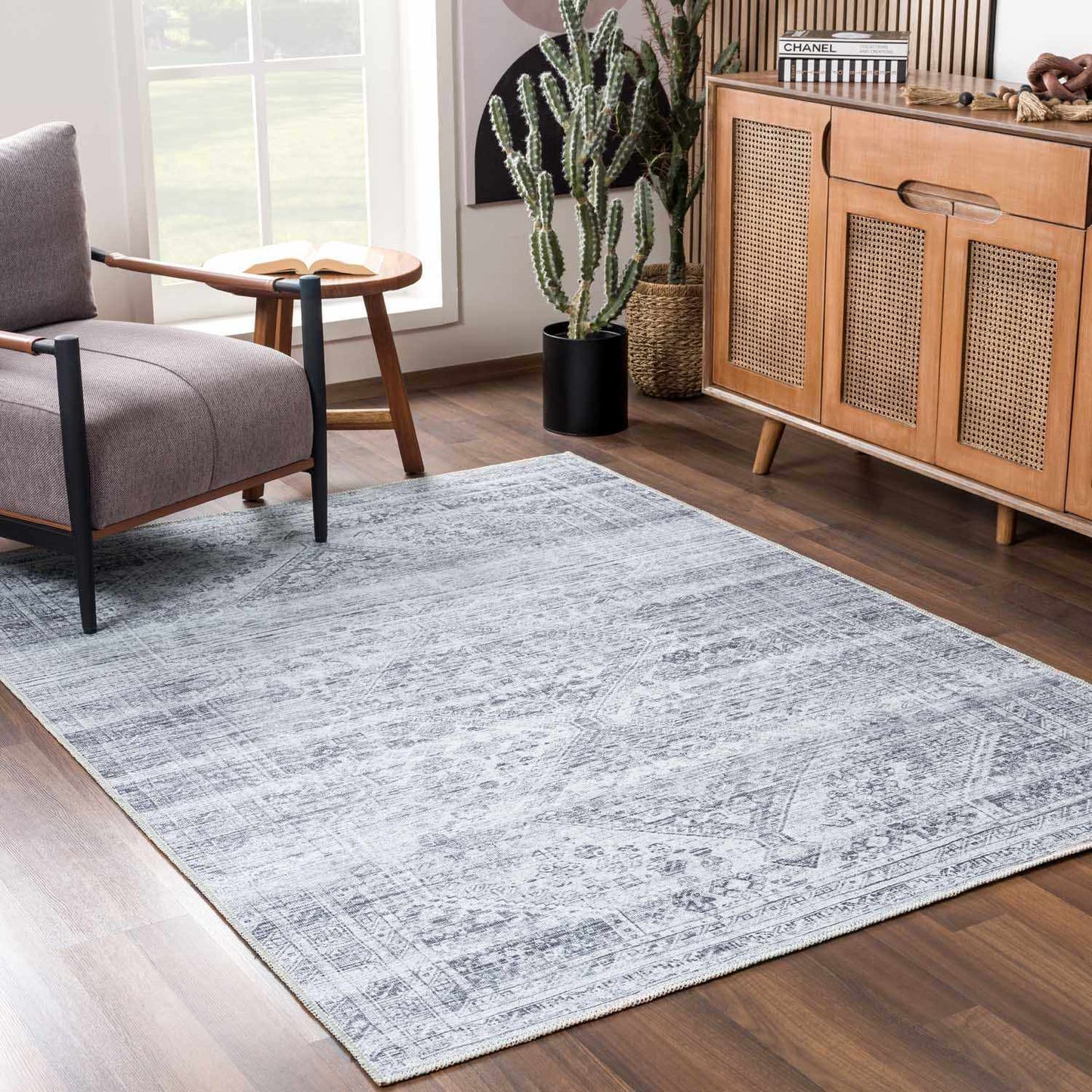 Gray Blue Washable Area Rug - Living Room  Bedroom Decor