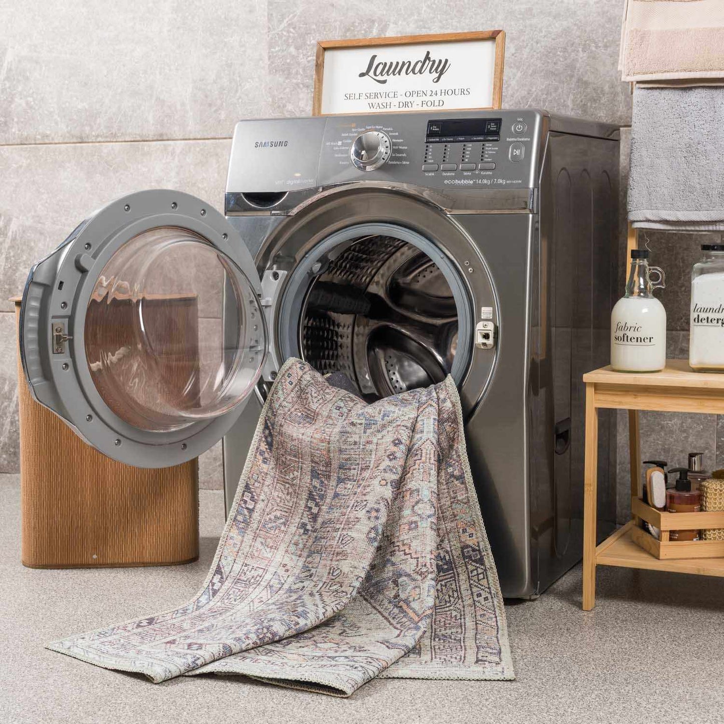 Washable Tan Flat Pile Rug - Cozy Home Decor Accent