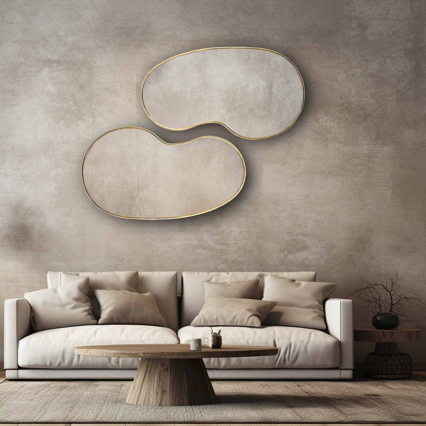 Kidney Shape Wall Mirror - Unlacquered Brass Mirror