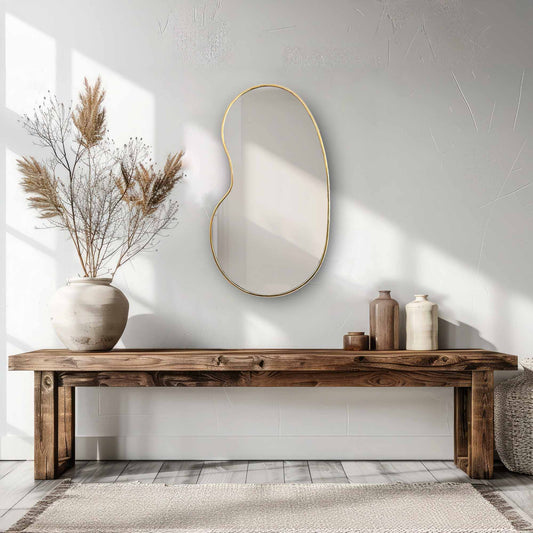 Kidney Shape Wall Mirror - Unlacquered Brass Mirror
