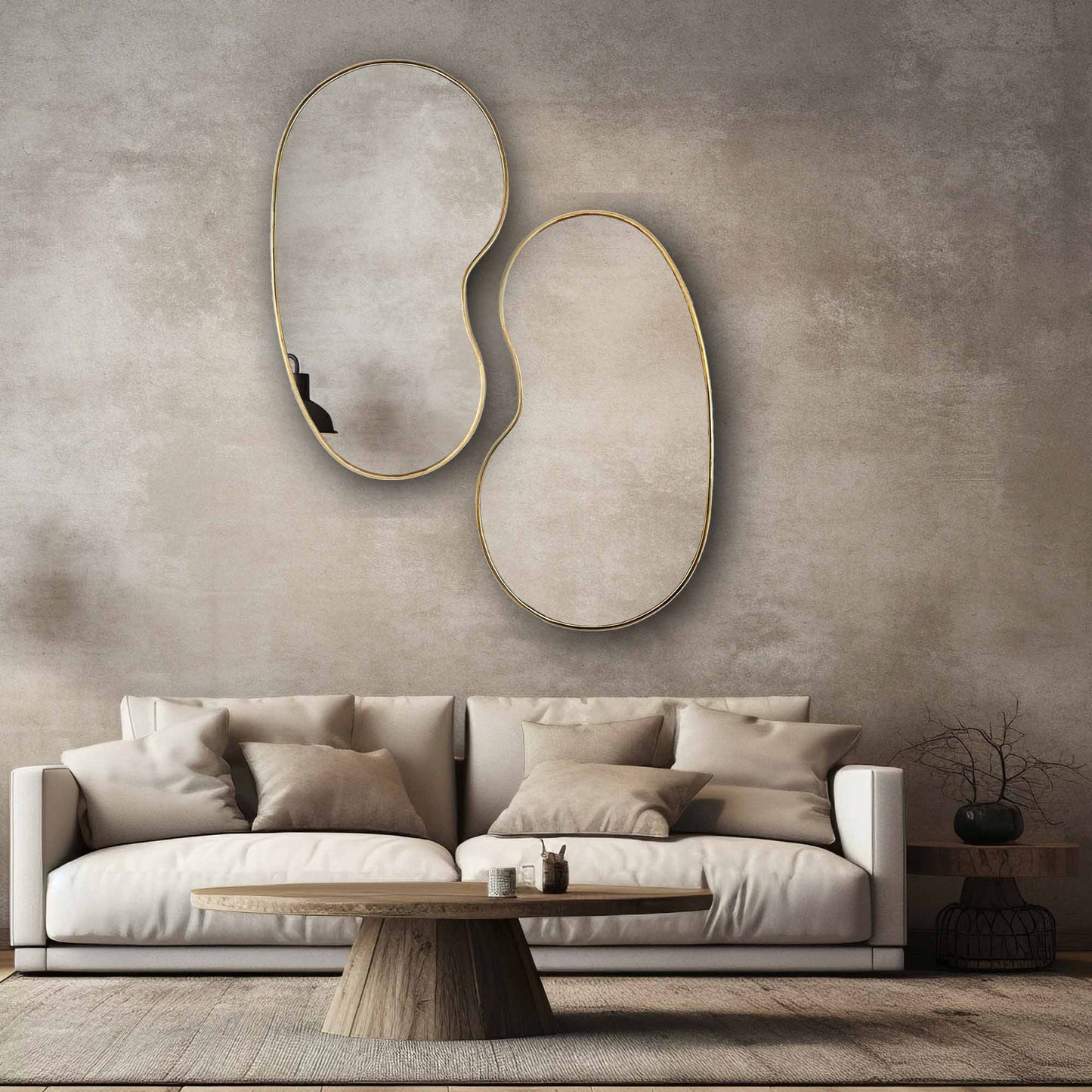 Kidney Shape Wall Mirror - Unlacquered Brass Mirror