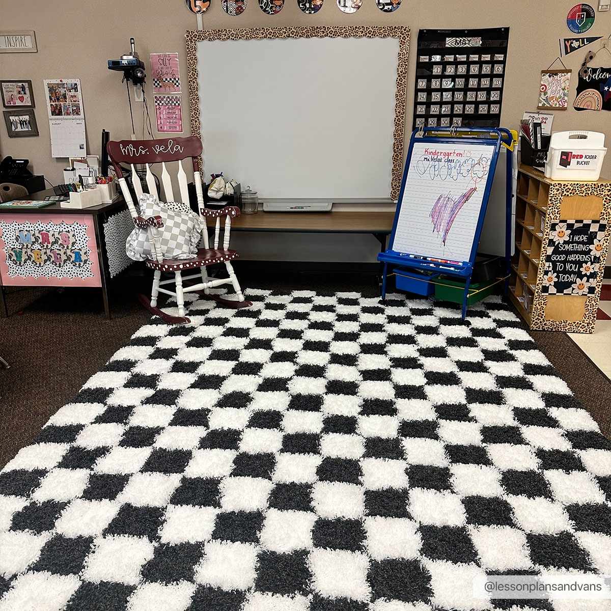 Checkered Black White Area Rug - Modern Stylish Home Decor