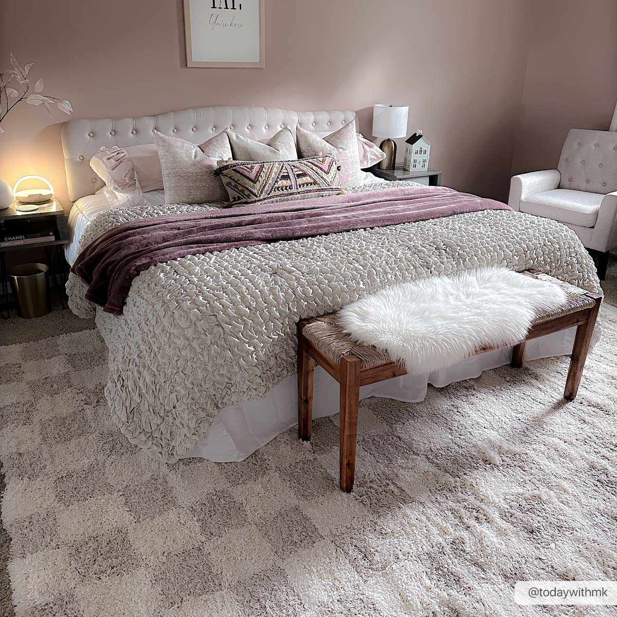 Light Brown Checkered Area Rug - Cozy Home Decor Accent