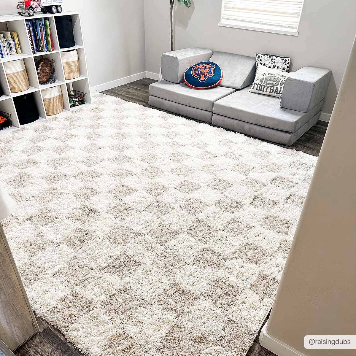 Light Brown Checkered Area Rug - Cozy Home Decor Accent