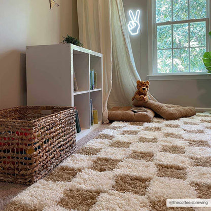 Mustard Checkered Area Rug - Cozy Stylish Home Decor