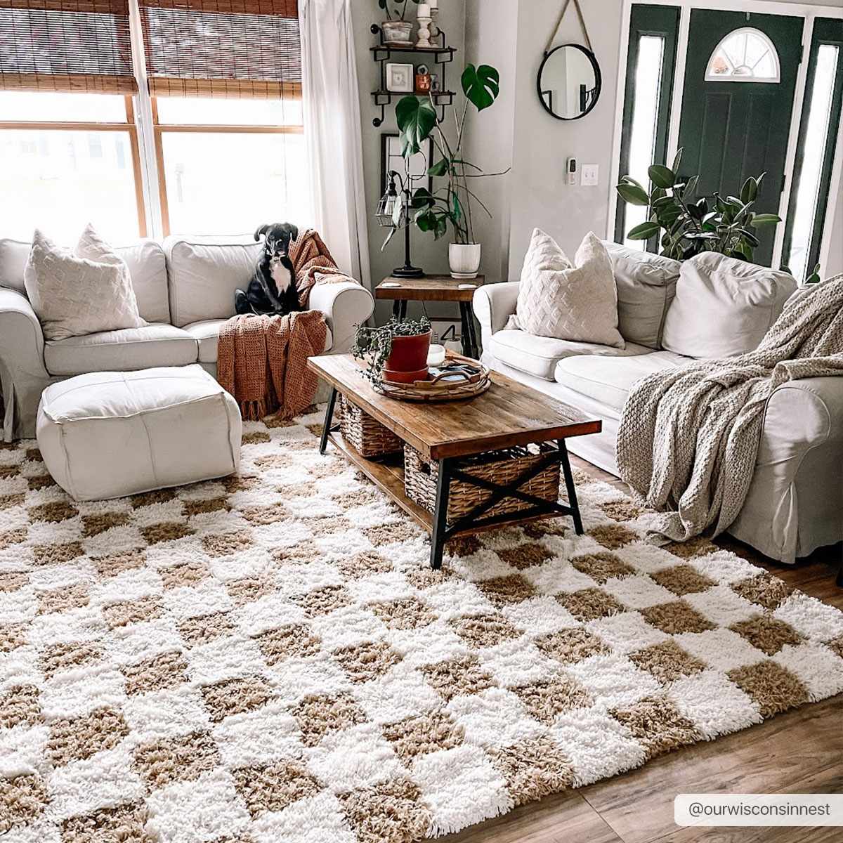 Mustard Checkered Area Rug - Cozy Stylish Home Decor