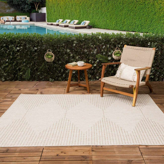 Beige Outdoor Rug - Stylish Durable Area Rug for Patios and Decks